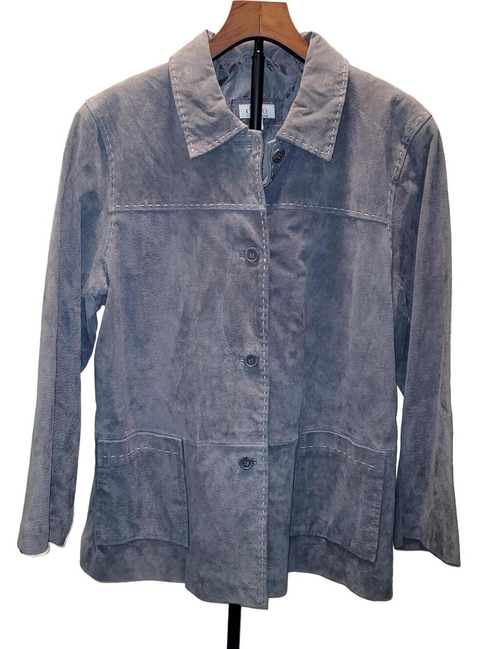 Gray Suede Button-Up Jacket with Pockets